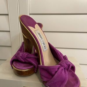 Jimmy Choo. Size 36 magenta soft suede sandal/slides with wood heel